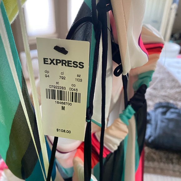 NWT Express Striped Surplice Lace-Up Back Maxi Dress in Multicolor Stripe - Picture 4 of 14